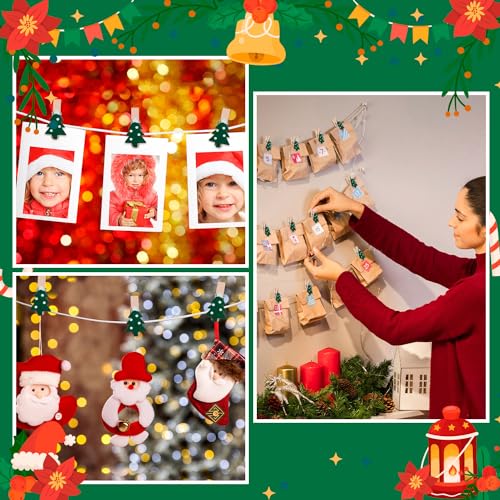 Christmas Tree Mini Wood Clips with Christmas Tree Pattern - 50 Pack for Decorations