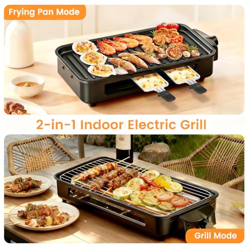 Black 1700W 2-in-1 Smokeless Indoor Grill & Griddle for Kitchen