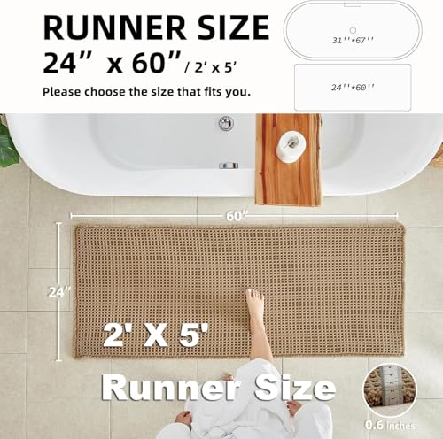 TYUU Waffle Runner Rug Bathroom Non Slip 2ft x 5ft Khaki - Boho Style