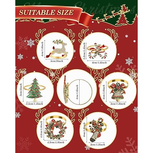KPOSIYA Christmas Napkin Rings Set of 6pcs, Gold Metal Napkin Ring Holder Bluk for Xmas Party Favor Holiday Winter Dinner Table Decoration
