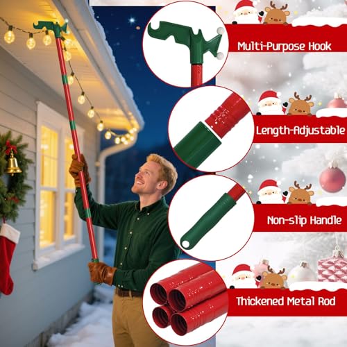Tryitsbest Adjustable Christmas Light Hanger Pole with Utility Hooks, 3-14.5 ft
