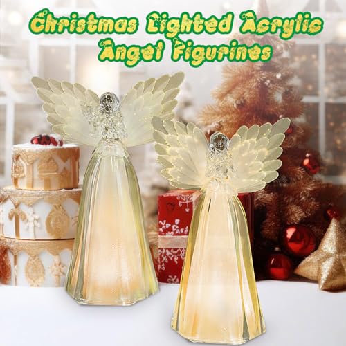 Warm White Angel Christmas Statue with Lights & Timer - 2 Pack Holiday Decor