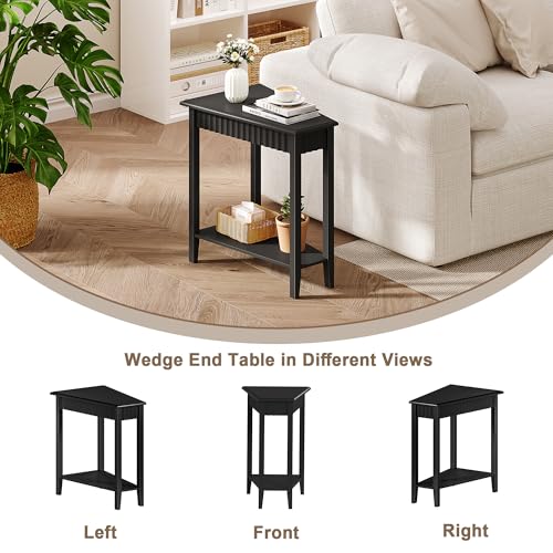 ChooChoo Fluted Wedge Side Table - Black 1 Pack with 2-Tier Storage