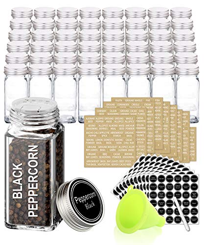 48 Pack Glass Spice Jars with Airtight Lids & 703 Labels - Kitchen Storage Set