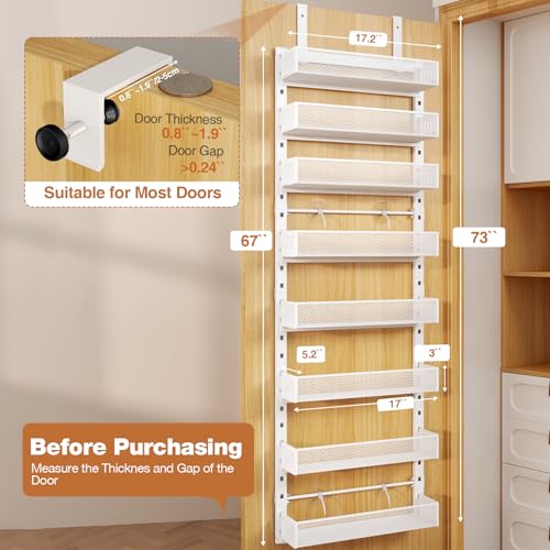 White 8-Tier Over the Door & Wall Mount Pantry Organizer - Heavy Duty Metal Spice Rack