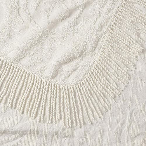 Beatrice Home Fashions Queen Ivory Medallion Chenille Bedspread - Vintage Style