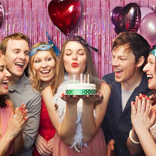 Tinsel Curtain Party Backdrop Pink Birthday Decorations 2 Packs Glitter Foil Fringe Curtain Party Decor Streamers Photo Booth for Birthday Christmas Wedding Halloween Graduation Decorations