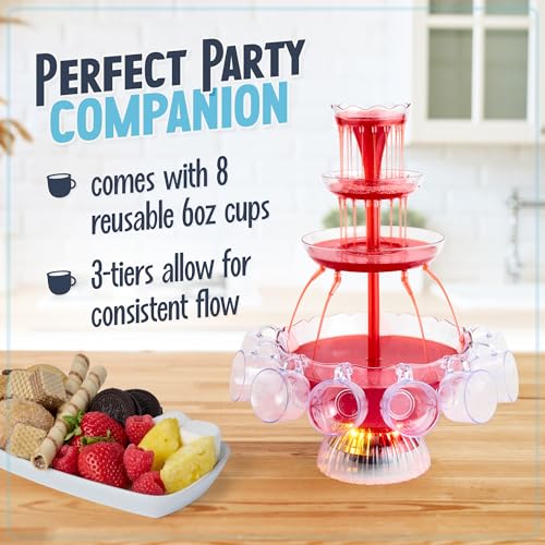Deluxe Party Fountain 3-Tier 1.5-Gallon LED Lighted Beverage Dispenser with Cups