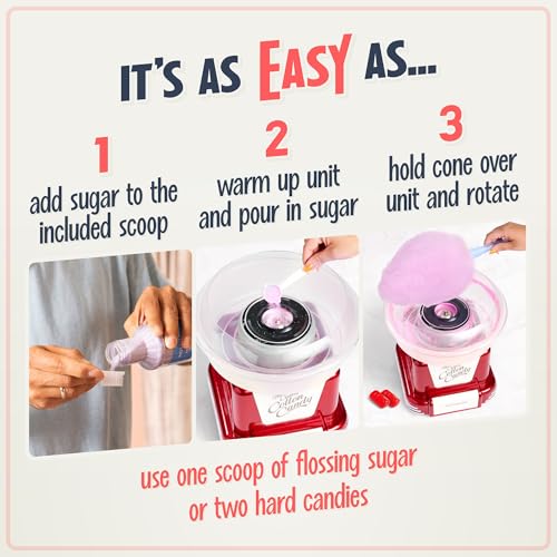 Retro Cotton Candy Machine for Kids with Reusable Cones - Red, Classic Variation