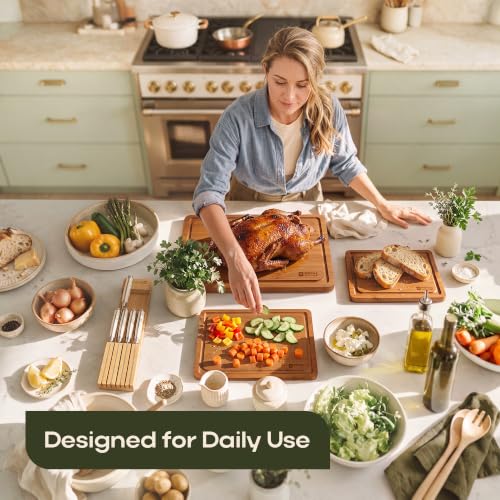 Carbonized Bamboo Cutting Board Set - 3-Piece Kitchen Chopping & Serving Boards with Juice Grooves