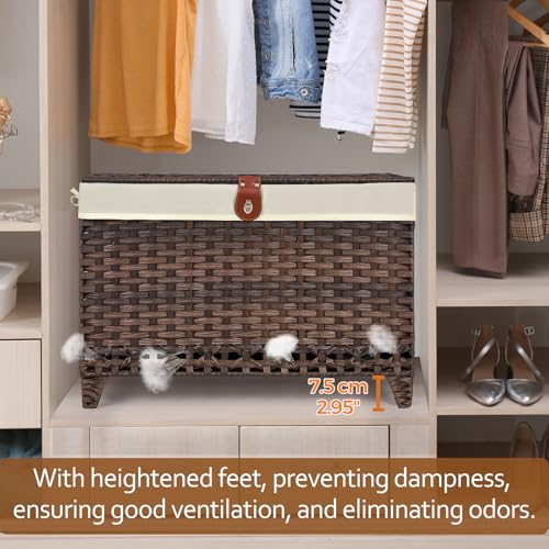 Honjourai 160L Wicker Storage Basket with Lid & Removable Liner - Brown