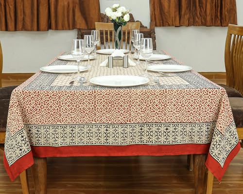 60x90 Inches Rectangle Hand Block Printed Cotton Tablecloth, Red