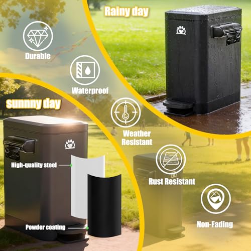 Outdoor Dog Poop Trash Can with Lid - 3 Gal Metal Waste Bin & Scooper - Black
