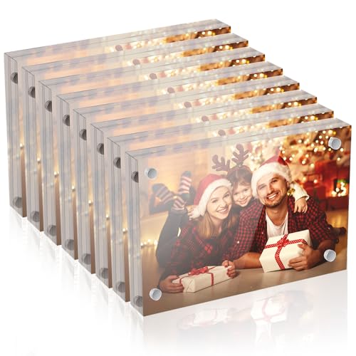 Airsnigi 8-Pack 5x7 Acrylic Magnetic Picture Frames - Clear Frameless Double-Sided Stands