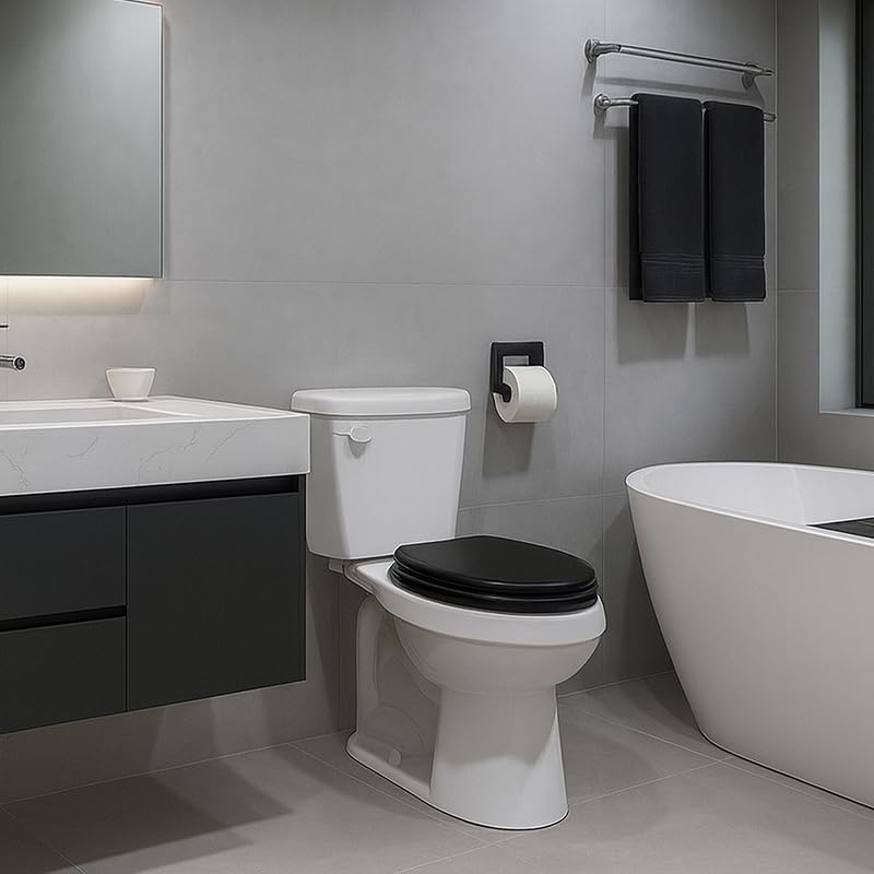 Toilet Seat Soft Close Matte Finish Round Enamel Wood Quick Release