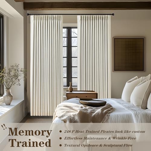 IVAPUPU Blackout Curtains 120 Inch Long, Pack of 2 - Natural Pinch Pleated Linen-Textured