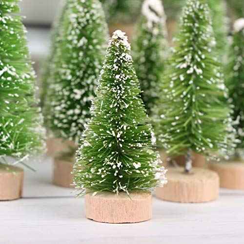 12Pcs Mini Sisal Trees with Wood Base Artificial Christmas Pine Trees Bottle Brush Trees for Winter Snow Miniature Scenes DIY Christmas Crafts Xmas Holiday Home Desk Tabletop Decor