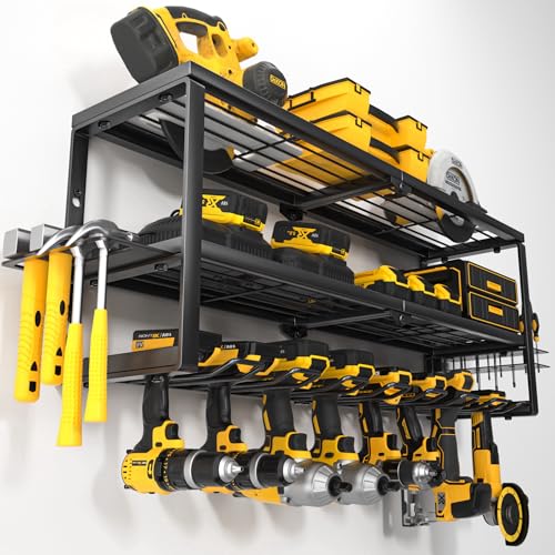 Heavy Duty Power Tool Organizer Wall Mount with 8 Slots - 32 Inch Drill Storage Rack & Charging Station