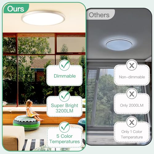 12 Inch Dimmable LED Ceiling Light Fixture with 5 Color Temperatures - White, 4-Pack