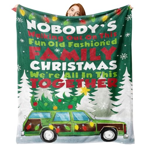 Christmas Vacation Flannel Blanket 50x60 Inches with Family & Tree Design - Zzkol