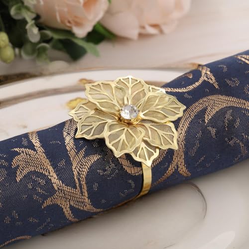 Hotop 100 Pcs Gold Hollow Flower Napkin Rings Wedding Dinner Party Decor