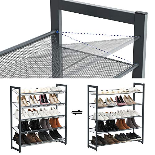 Charcoal Gray 5-Tier Metal Shoe Rack Organizer - Holds 20-25 Pairs