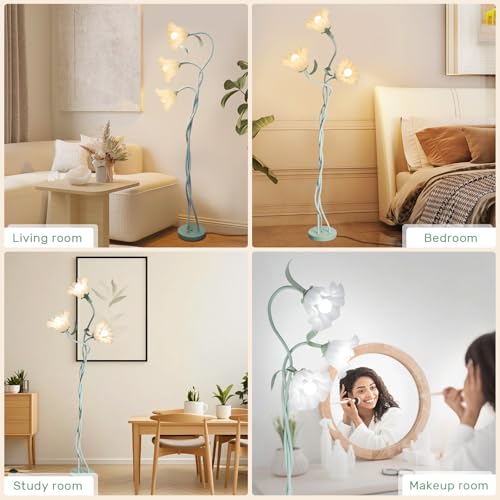 Loxphyn Green Flower Floor Lamp with 3 Adjustable Heads & 3 Color Temp, Modern LED Reading Light