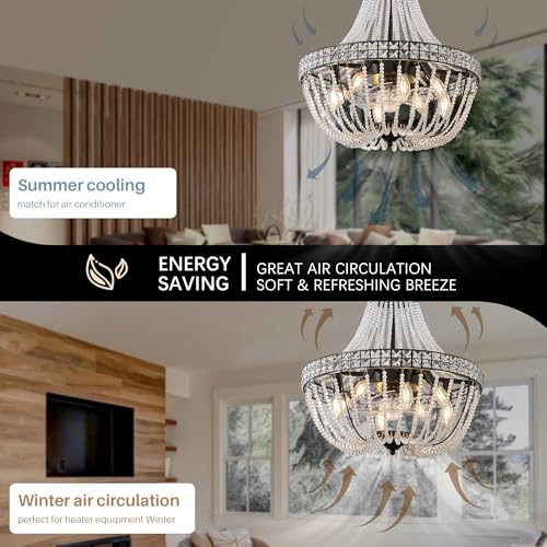 20-Inch Boho Ceiling Fan with Crystal Beads, Black Modern Decor