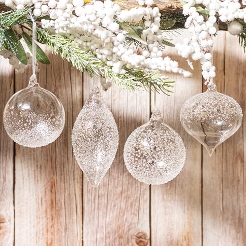 KI Store Clear Sugared Glass Christmas Tree Ornaments Set of 8 Balls