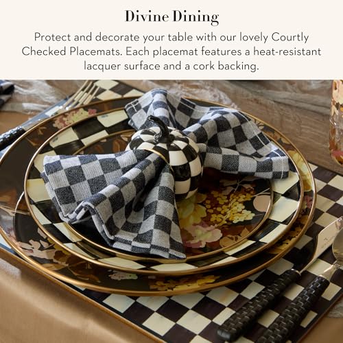 Cork-Back Placemat Set - Black and White Courtly Check, Elegant Table Decor, 4 pcs