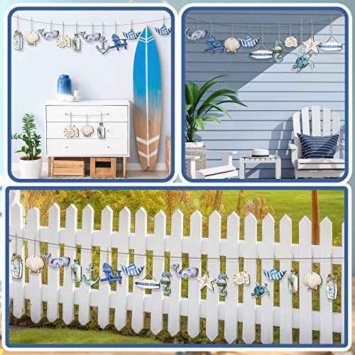 Maitys 36 Pcs Beach Christmas Wooden Ornaments Ocean Xmas Tree Decorations Coastal Nautical Seaside Wood Cutouts Navigation Hanging Ornaments Xmas Decorations for Home Tree Small Crafts(Beach Sea)