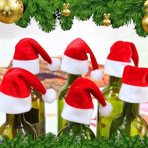 Mini Santa Hat Mini Christmas Hats Wine Bottles Cover Crafts Ornaments Decor
