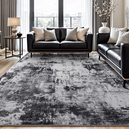 Rugflix 8x10 Black Grey Abstract Washable Area Rug - Modern, Soft & Non-Slip
