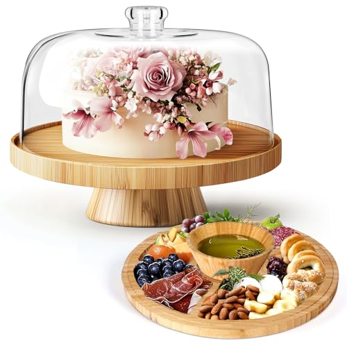 6-in-1 Wooden Cake Stand with Lid, Multi-Function Serving Plate