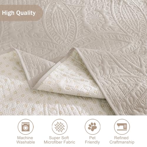 Water-Repellent Quilted Sofa Cover for 88-Inch Grand Sofa - Beige Cream, Waterproof Couch Protector with Anti-Slip Fit
