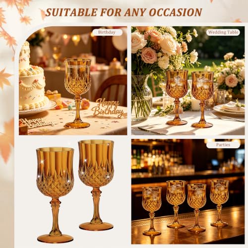 HTTBEIZI 48-Pack Amber Plastic Wine Glasses 7oz Reusable Unbreakable Goblets for Wedding & Party
