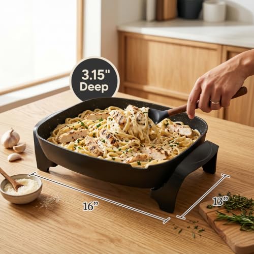 Elite Gourmet 10.5 Qt Nonstick Electric Skillet - Extra Deep 16x13 Inch, Dishwasher Safe
