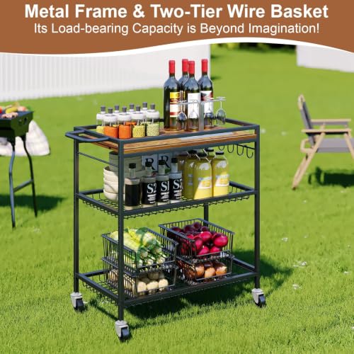 Microwave Kitchen Cart - 29.92"W x 17.8"D x 33.46"H 3-Tier Mobile Utility Cart with Lockable Wheels