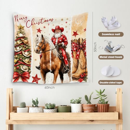 Western Santa Tapestry Wall Hanging 50x60 Inches