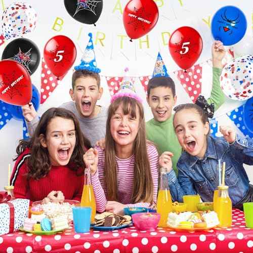 Spider Theme Number Balloons,Spider Pattern 5th Birthday Balloons,Kids Boys Cartoon Balloons Birthday Party Confetti Decorations Cartoon Heroes Spider Decoration