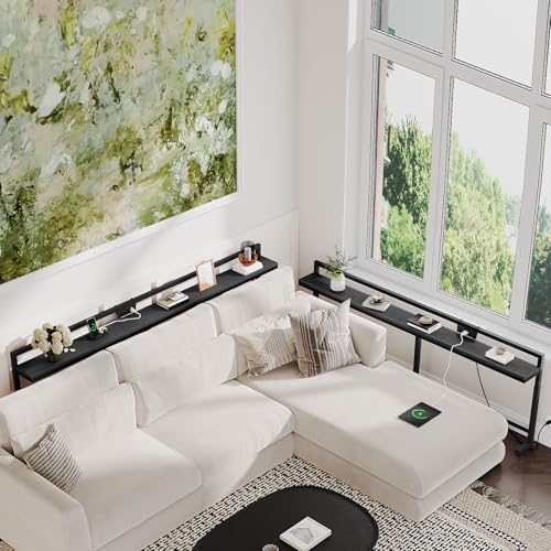 Narrow Console Table with Adjustable Height and Power Outlets - Black, 78.7"