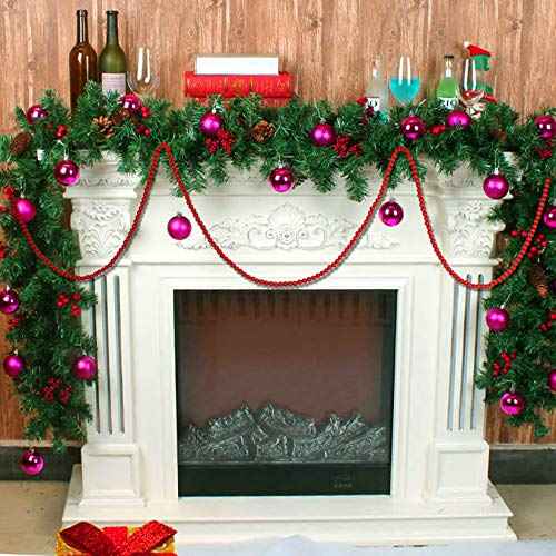 2pcs Wooden Bead Garlands - Red, Perfect for Christmas Tree, Fireplace & Wall Hanging, Home Decor