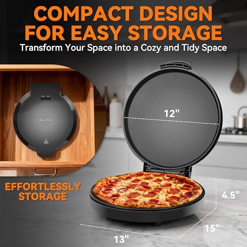 Baker's Friend Graphite 12-Inch Countertop Pizza Maker - Electric Home Kitchen Appliance