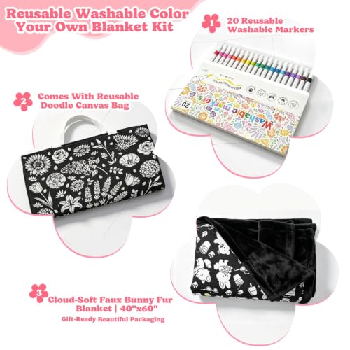 Kids & Adults Coloring Blanket Kit with 20 Washable Markers - 40x60 Inch DIY Art Set