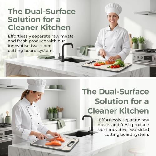 Titanium Double-Sided Cutting Board with Juice Groove for Kitchen Food Prep