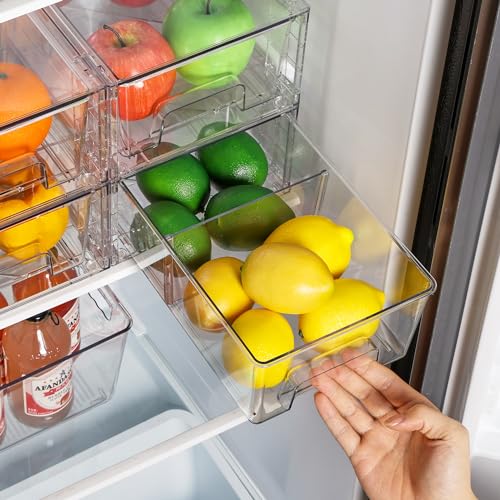 Vtopmart 4 Pack Stackable Clear Drawer with Dividers - 4.4"H Refrigerator & Kitchen Organizer