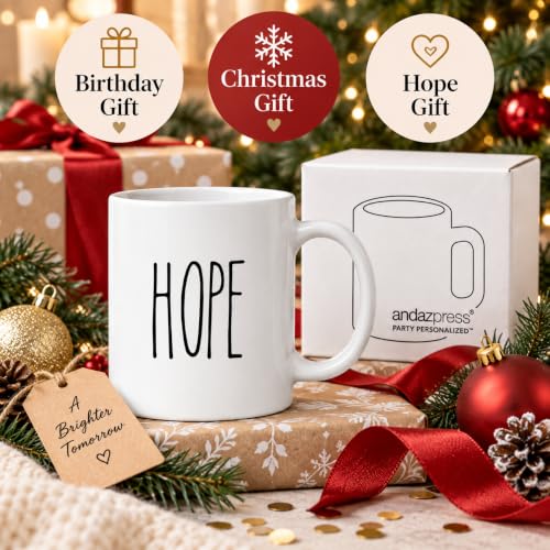Andaz Press Hope Mug 11oz - Rustic Farmhouse Ceramic Coffee Tea Cup in Gift Box