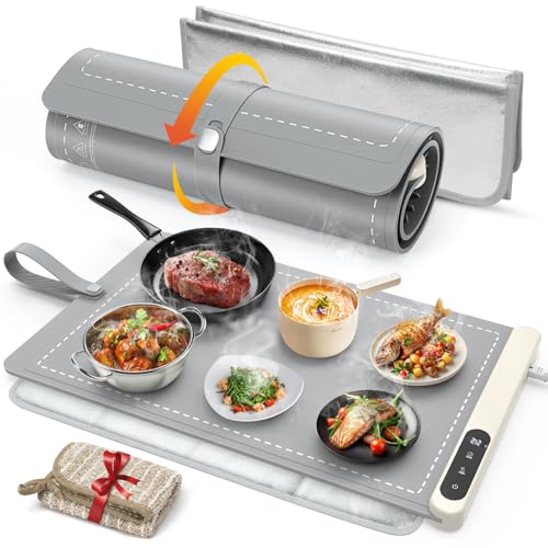 XL Gray Food Warming Mat 24x15 Inch with Heat-Resistant Pad - Portable & Fast Heating
