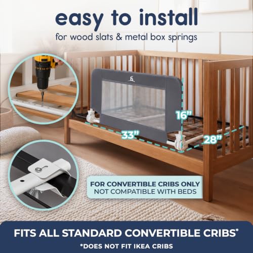 Hiccapop Convertible Crib Bed Rail Guard - Gray Toddler Bed Safety Barrier