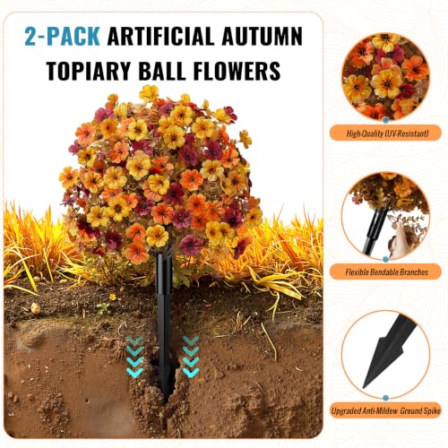Artificial Fall Topiary Ball Flowers 20-inch Outdoor Decor, 2 Pack